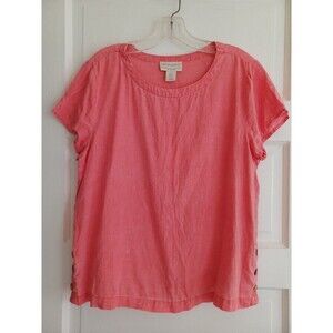 Cynthia Rowley pink linen top M boxy button detail Lagenlook minimalist